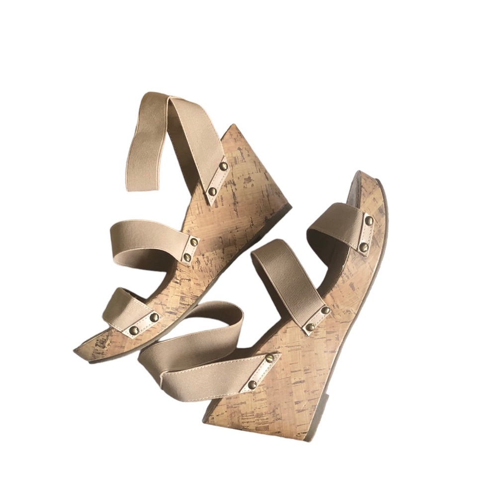 ESPRIT Brown Tan Wedge Platform Cork Cut Out Sandals.